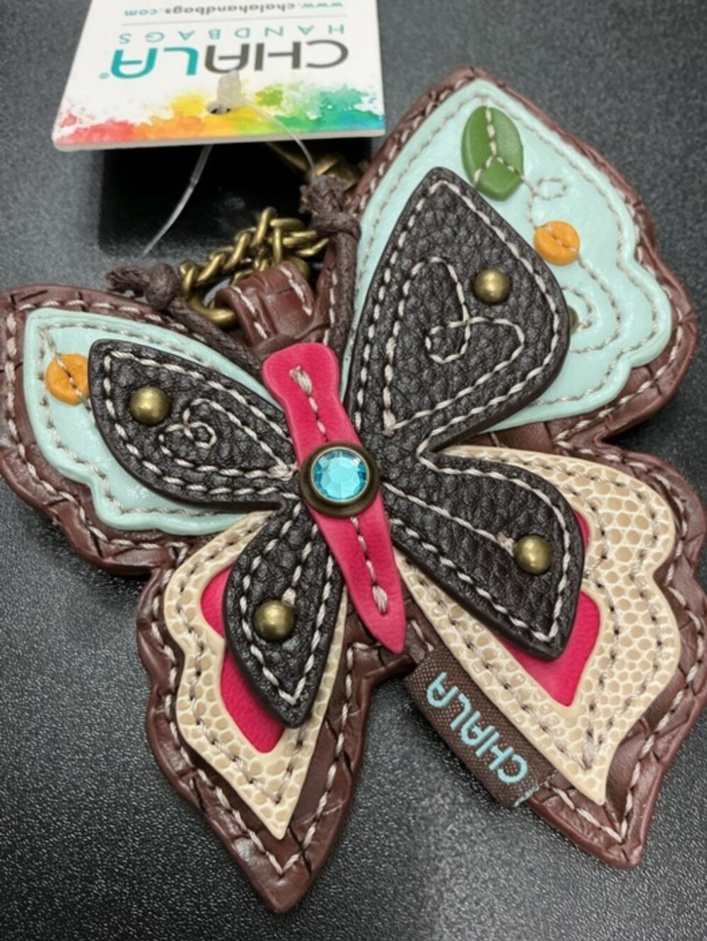 Chala Multicolor Leather Butterfly Bag Charm Keychain Coin Purse Wallet